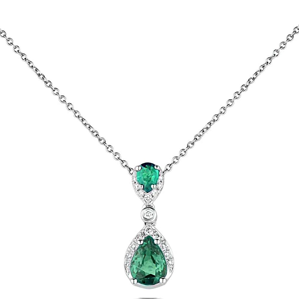 0.70ct Diamond And Emerald Pear Drop Necklace W