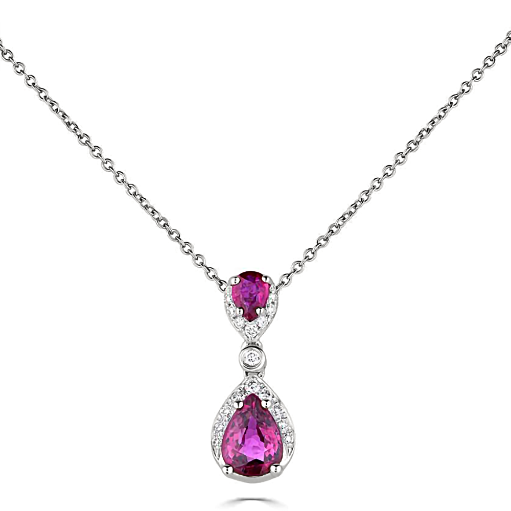 0.90ct Diamond And Ruby Pear Drop Necklace W