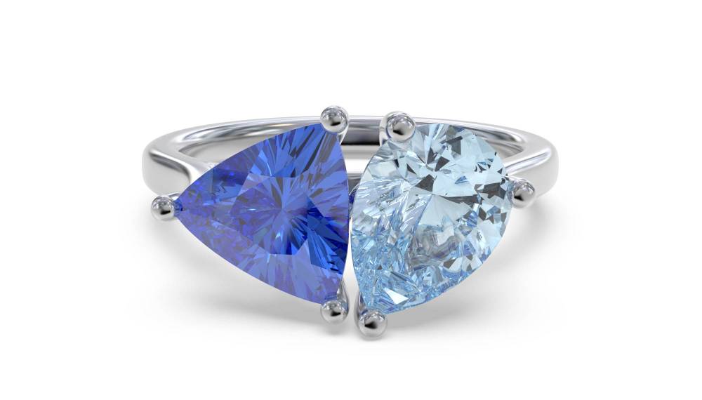 1.70ct Aquamarine & Tanzanite Tonal Blue Pear Ring. W