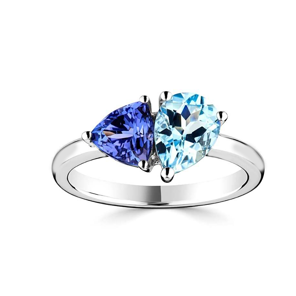 1.70ct Aquamarine & Tanzanite Tonal Blue Pear Ring. W