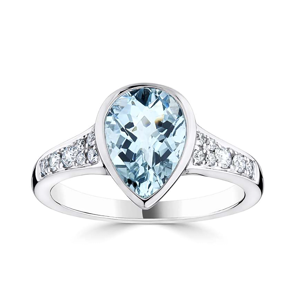 1.90ct Pear And Round Diamond And Gemstone Aquamarine & Diamond W