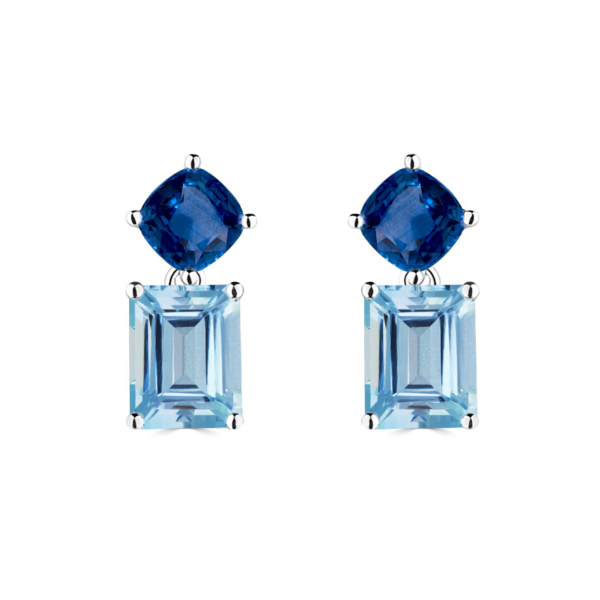 7.80ct Emerald/Cushion Aqaumarine & Tanzanite Earrings W