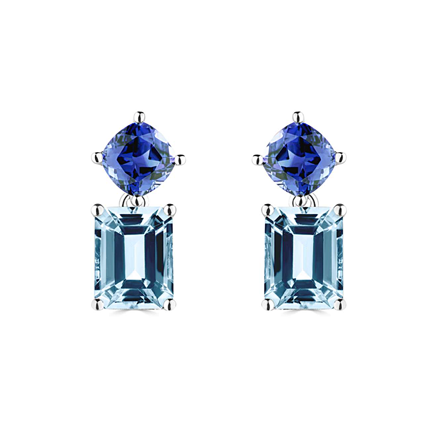 7.80ct Emerald/Cushion Aqaumarine & Tanzanite Earrings W