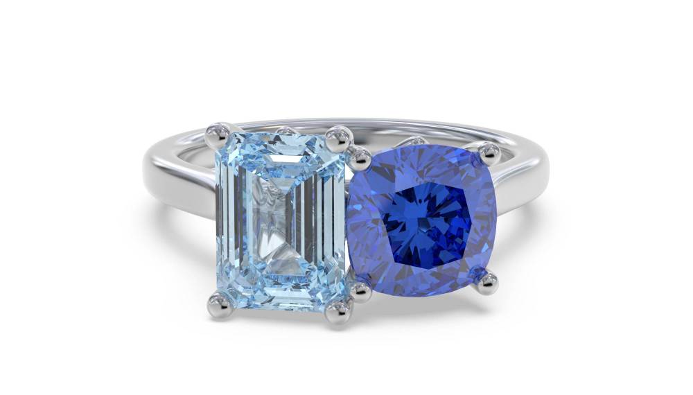 2.00ct Emerald/Cushion Aquamarine & Tanzanite Ring W