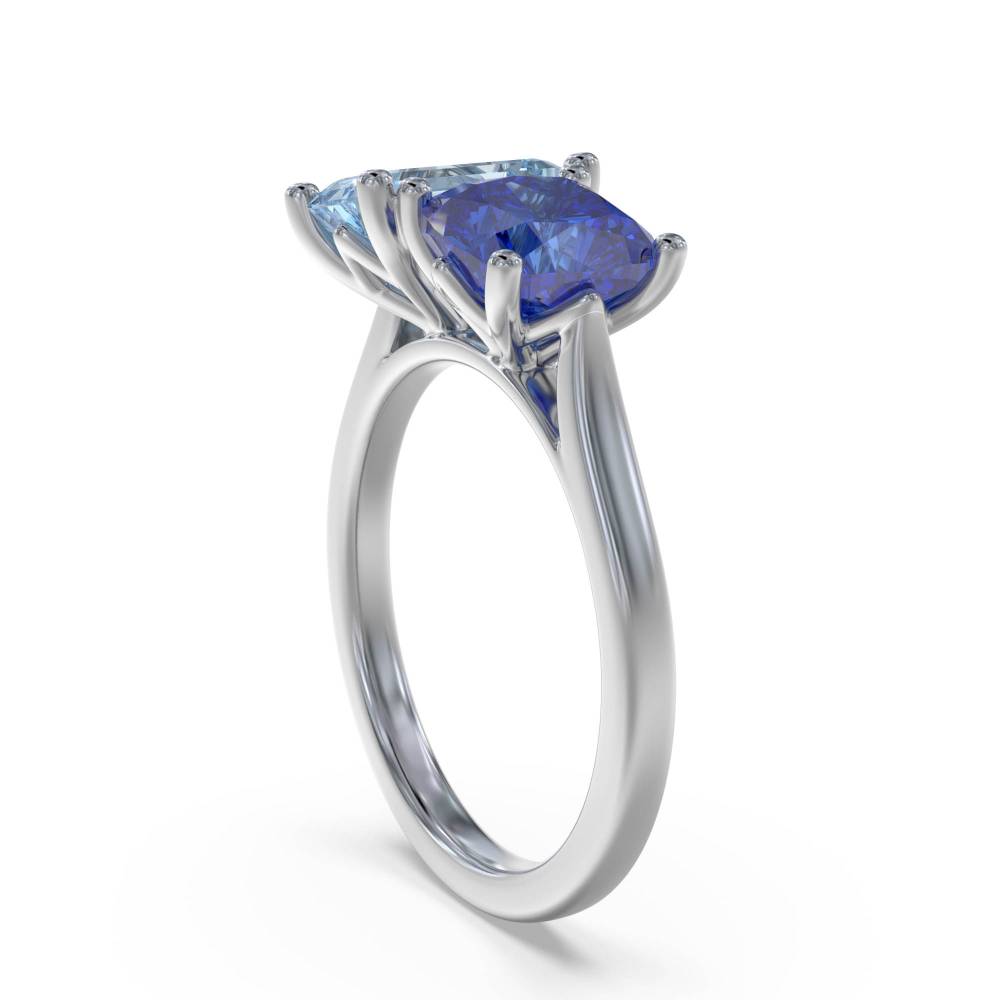 2.00ct Emerald/Cushion Aquamarine & Tanzanite Ring W