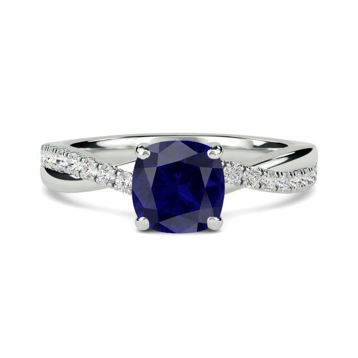 Fancy Blue Sapphire Cushion Diamond Shoulder Set Ring P