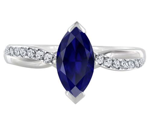 Fancy Blue Sapphire Marquise Diamond Shoulder Set Ring F
