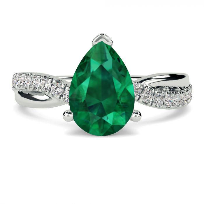 Fancy Emerald Green Pear Diamond Shoulder Set Ring P