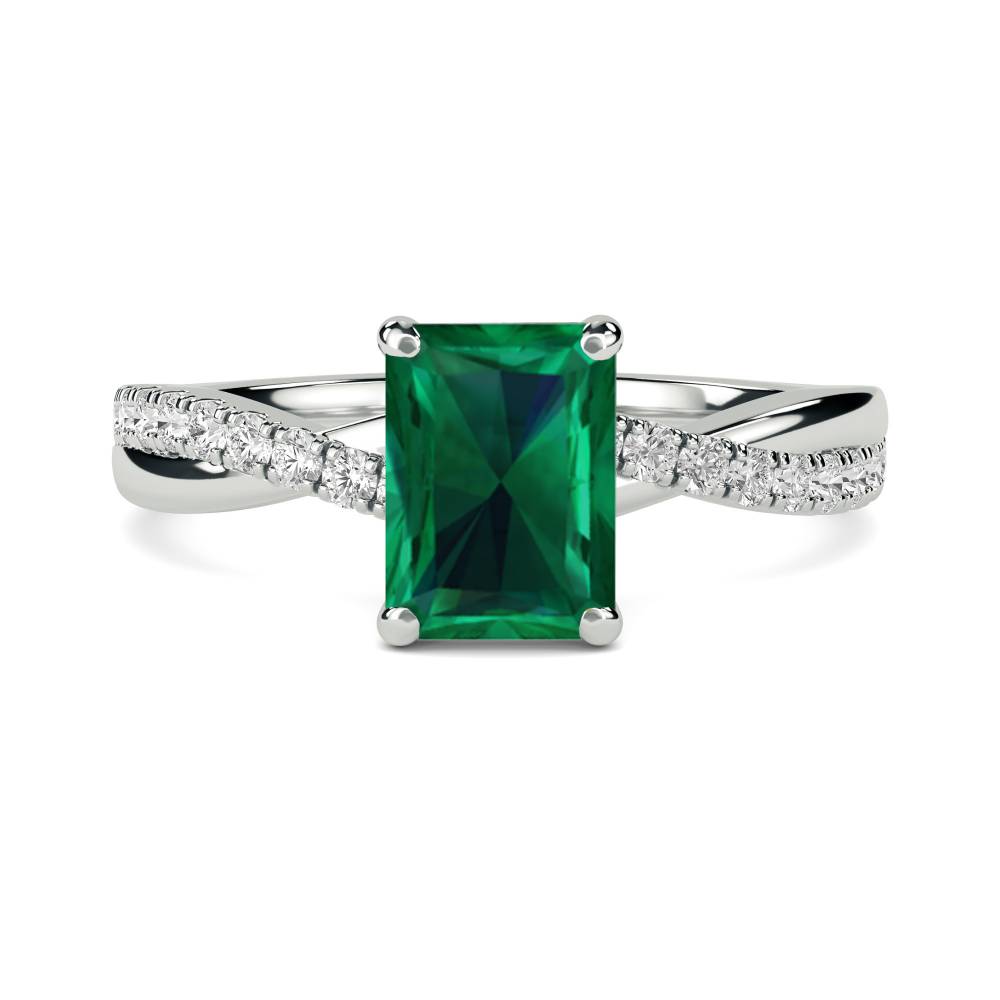 Fancy Emerald Green Radiant Diamond Shoulder Set Ring P