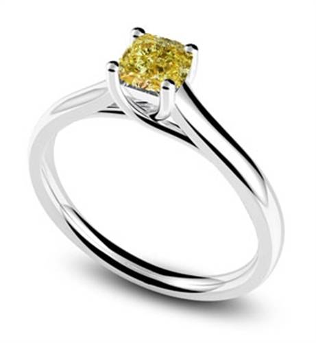 Elegant Fancy Yellow Cushion Diamond Engagement Ring P