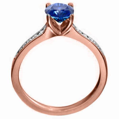 Cushion Blue Sapphire & Diamond Shoulder Set Ring Image
