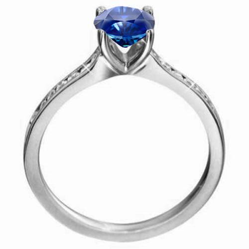 Cushion Blue Sapphire & Diamond Shoulder Set Ring Image