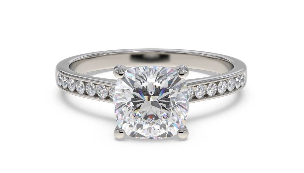 Cushion Diamond Shoulder Set Engagement Ring set in Platinum