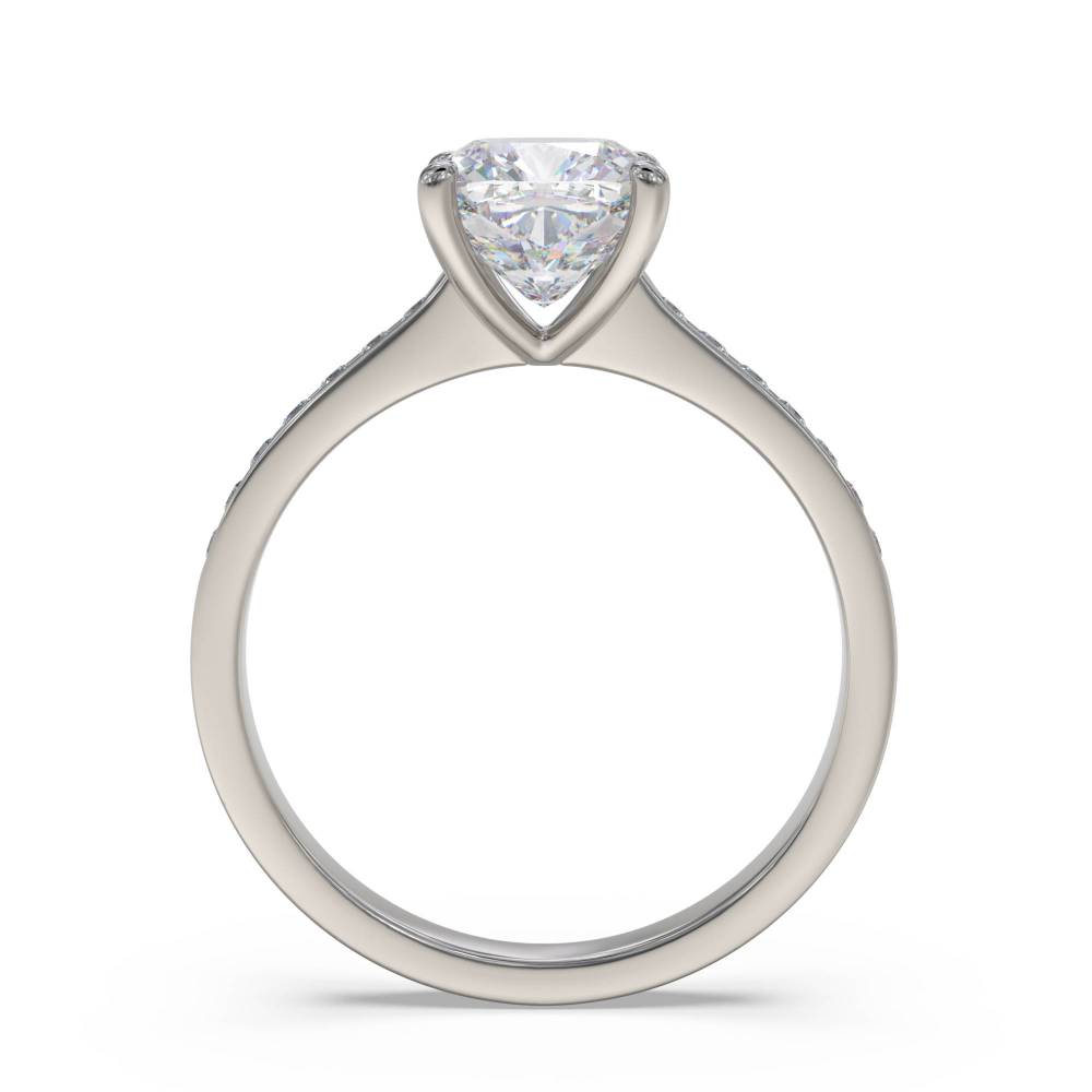 Cushion Diamond Shoulder Set Engagement Ring set in Platinum