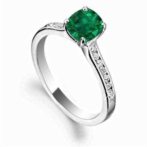 Fancy Emerald Green Cushion Diamond Shoulder Set Ring P