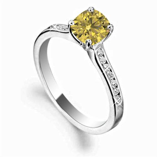 Fancy Yellow Cushion Diamond Shoulder Set Ring P