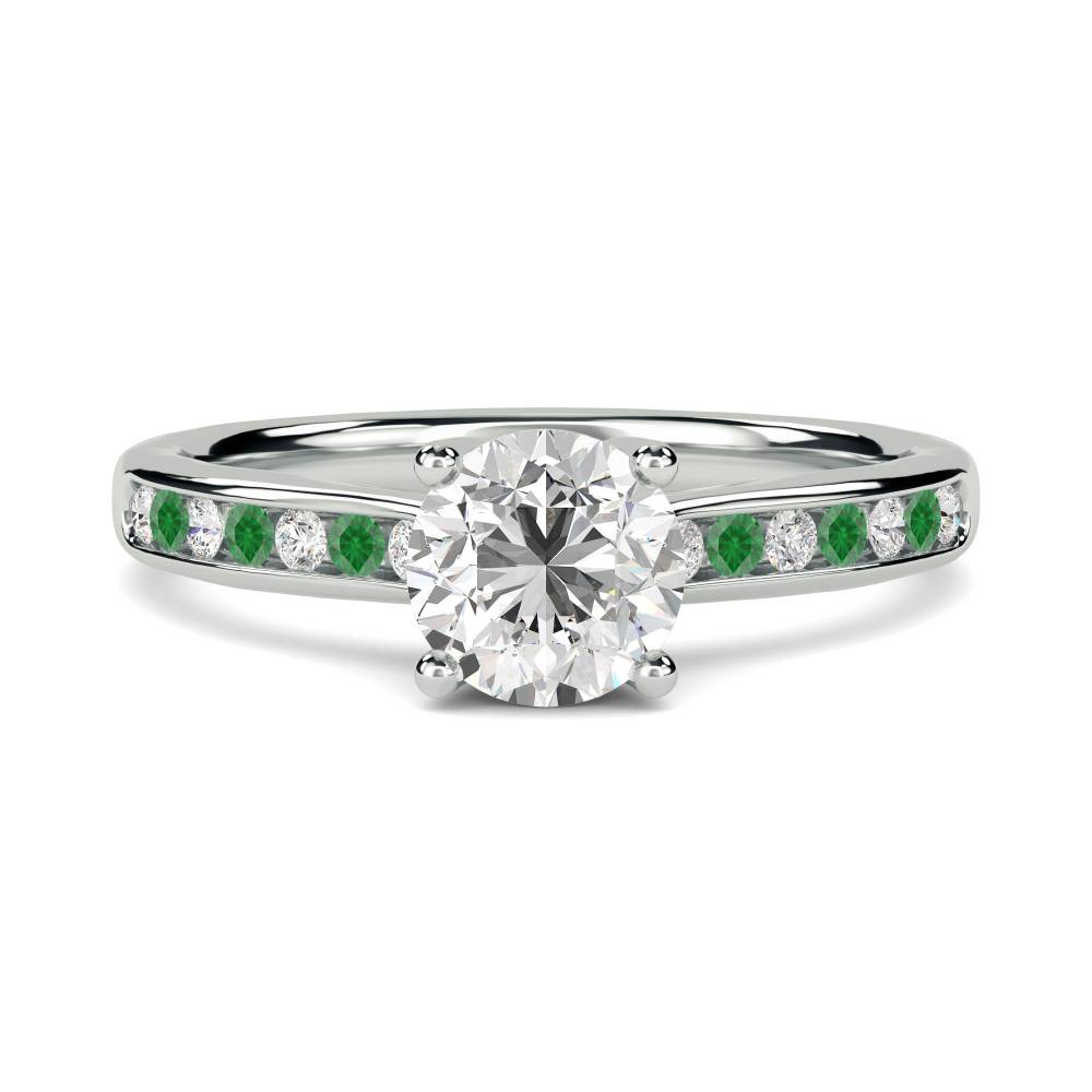 Emerald and Round Diamond Engagement Ring Image