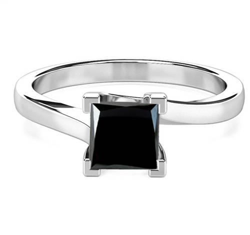 Princess Black Diamond Solitaire Ring P