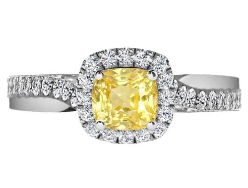 Fancy Yellow Cushion Diamond Shoulder Set Ring P