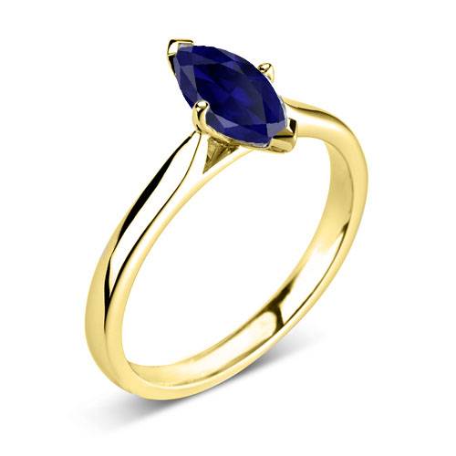 Fancy Blue Marquise Sapphire Diamond Solitaire Ring F