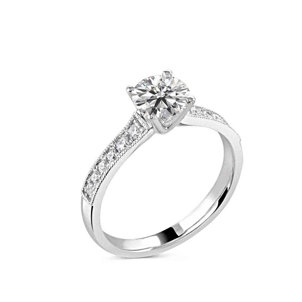 Round Diamond Shoulder Set Engagement Ring set in Platinum