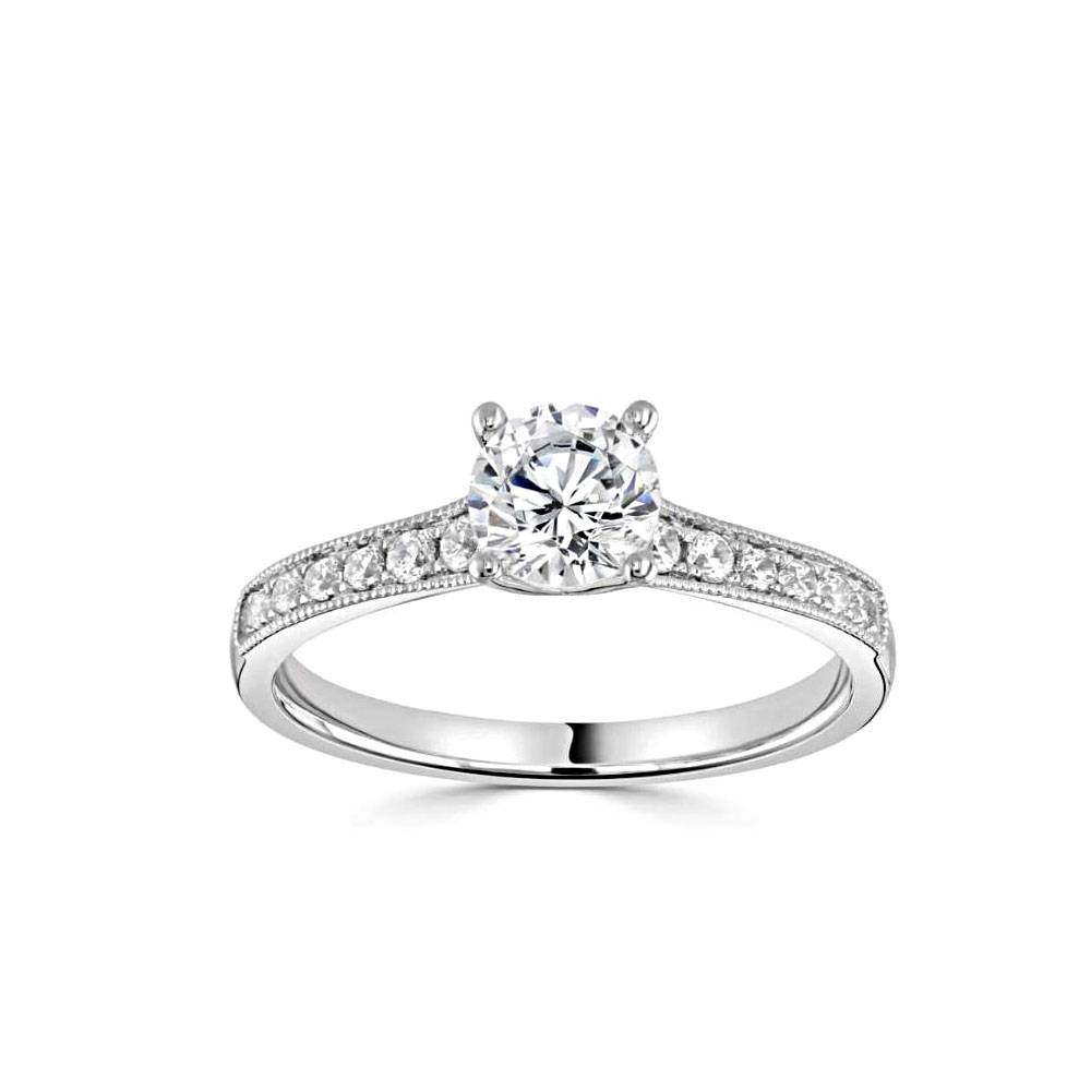 Round Diamond Shoulder Set Engagement Ring set in Platinum