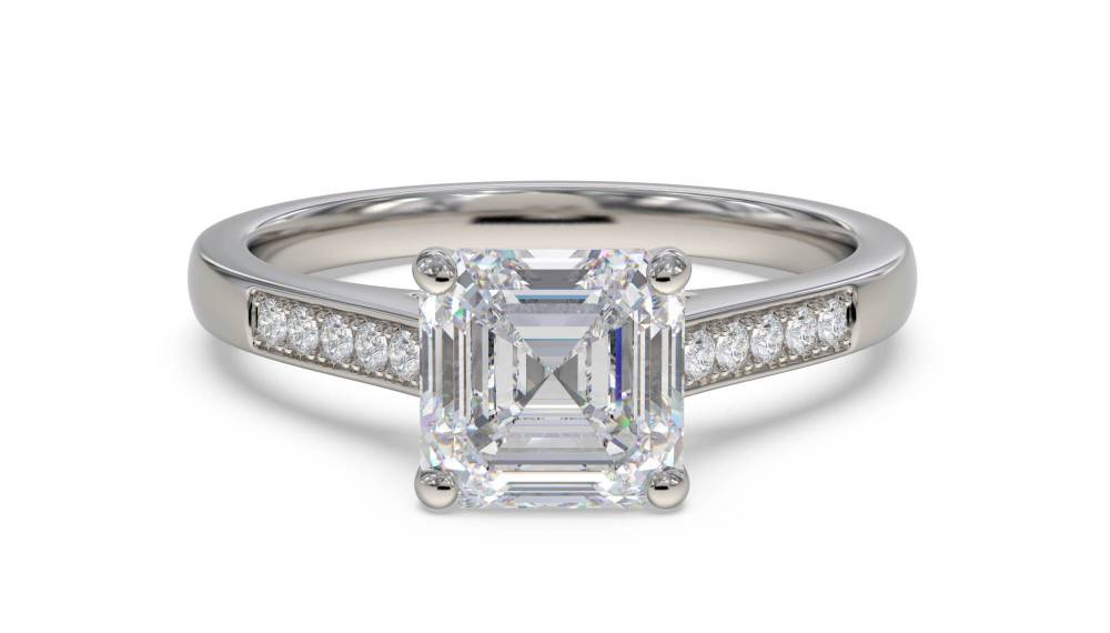 Asscher Diamond Shoulder Set Ring set in Platinum