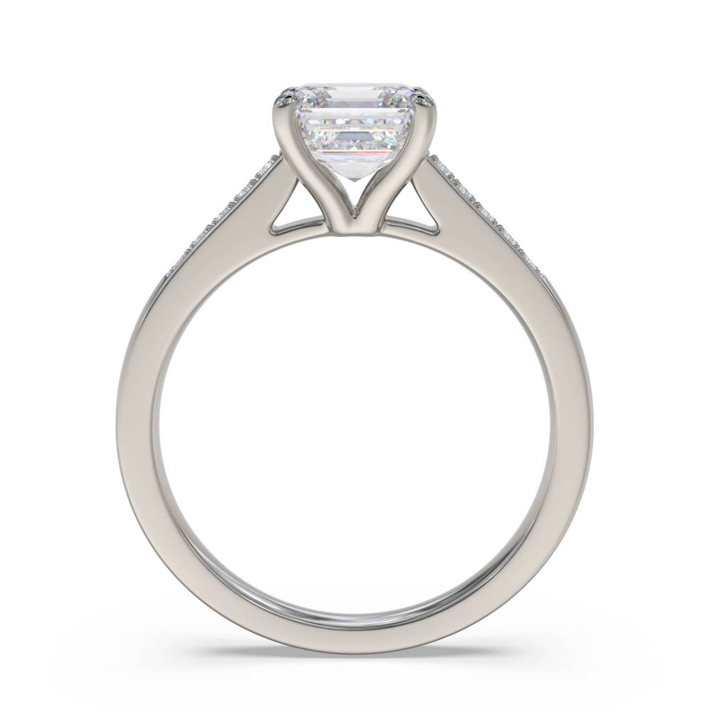 Asscher Diamond Shoulder Set Ring set in Platinum