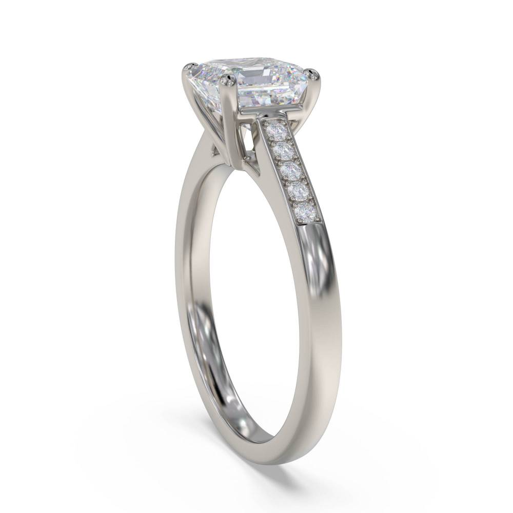 Asscher Diamond Shoulder Set Ring set in Platinum