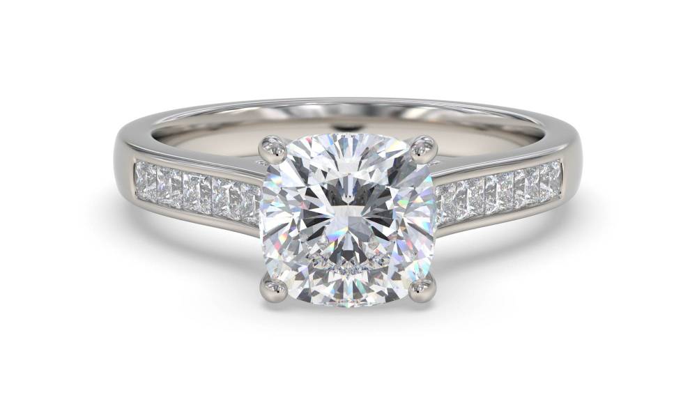 Cushion Diamond Shoulder Set Ring set in Platinum