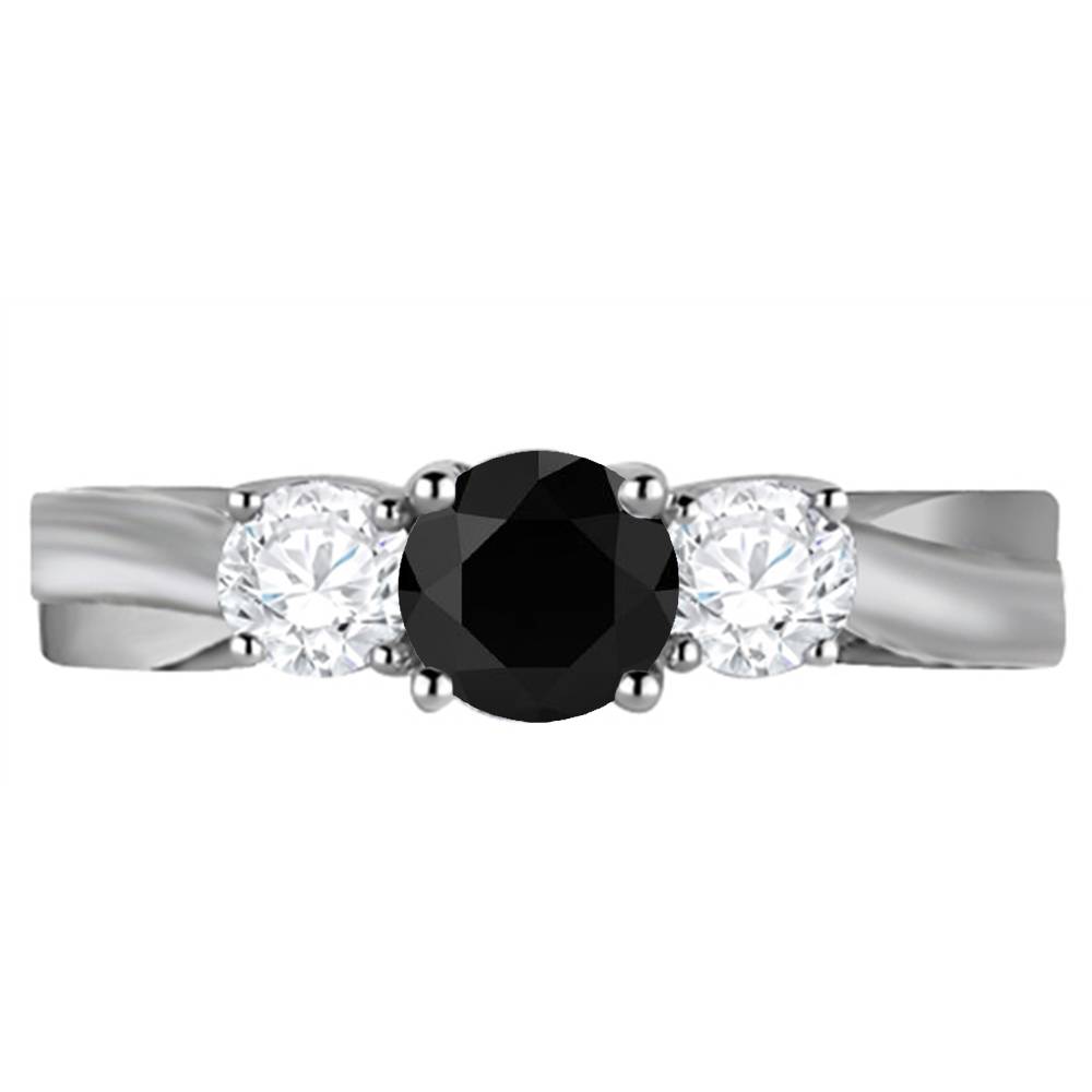 Round Black Diamond and Round Diamonds Trilogy Ring P