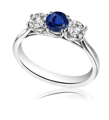 Modern Round Diamond & Blue Sapphire Trilogy Ring W