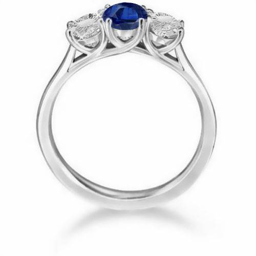 Modern Round Diamond & Blue Sapphire Trilogy Ring W