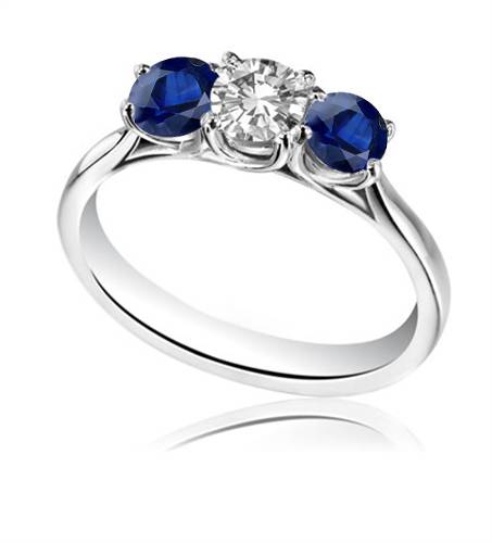 Modern Round Diamond & Blue Sapphire Trilogy Ring Image