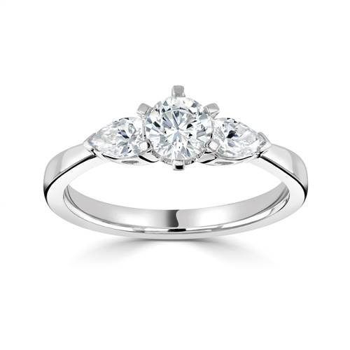 Modern Round & Pear Diamond Trilogy Ring Image