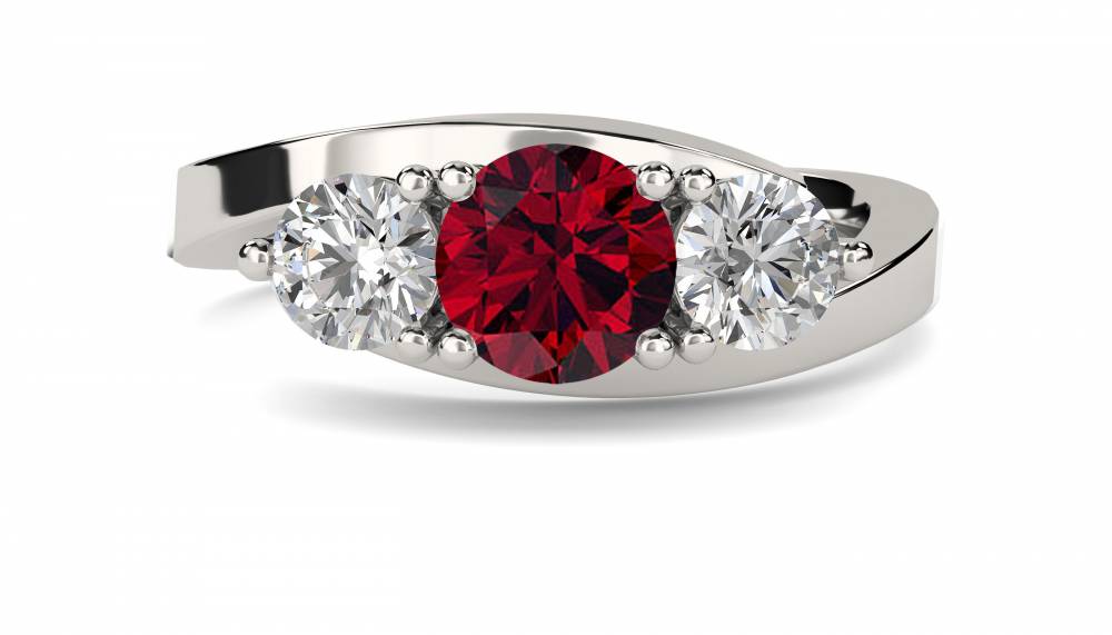 Modern Round Diamond & Ruby Trilogy Ring P