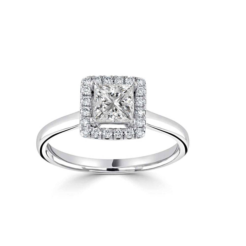 Princess Diamond Halo Engagement Ring set in Platinum