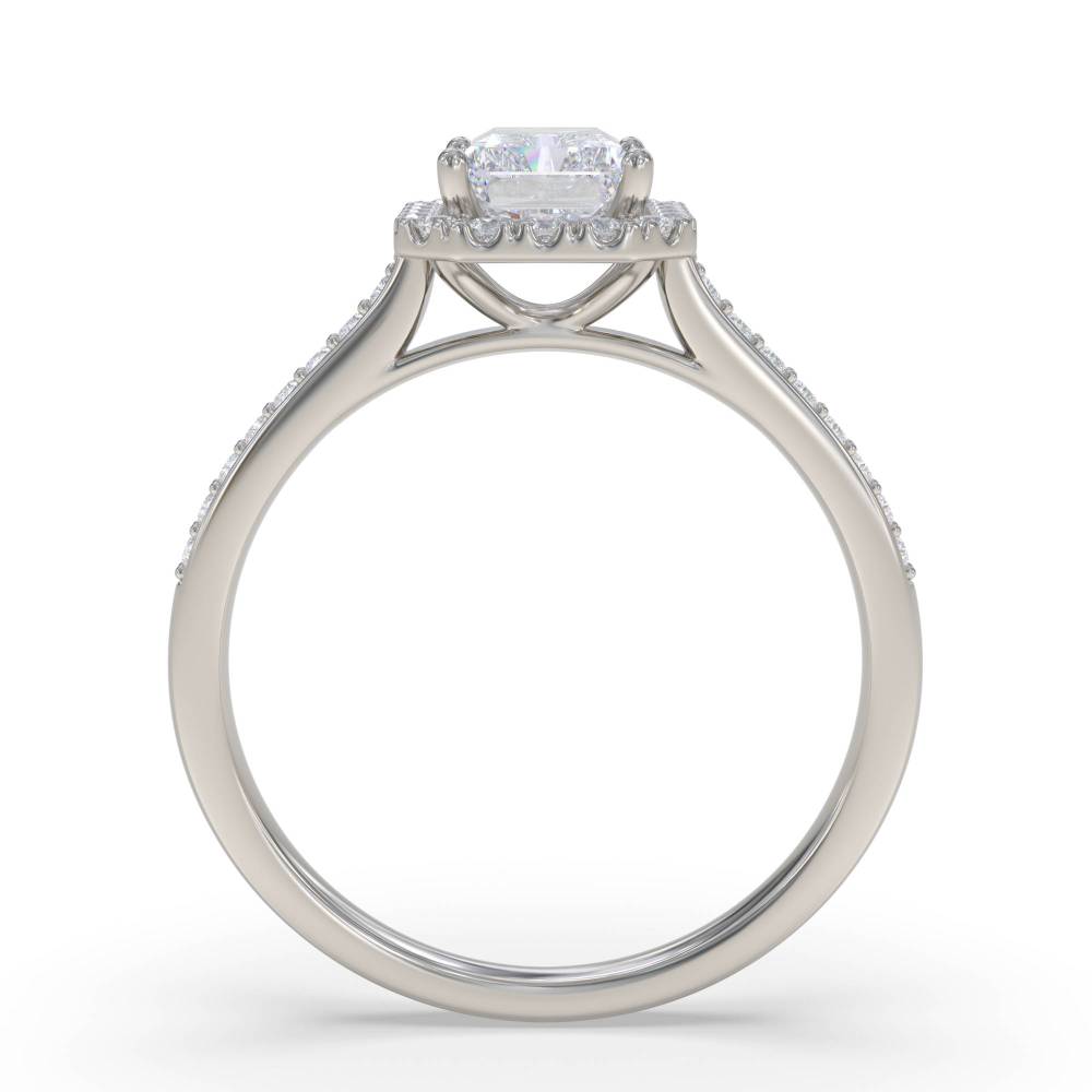 Radiant Diamond Single Halo Shoulder Set Ring set in Platinum