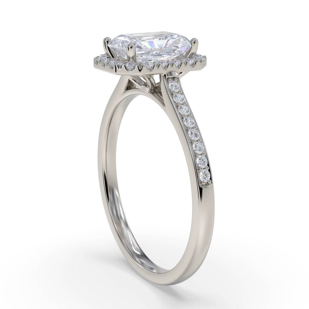 Radiant Diamond Single Halo Shoulder Set Ring set in Platinum