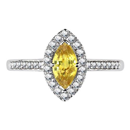 Fancy Yellow Marquise Diamond Single Halo Shoulder Set Ring P