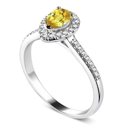 Fancy Yellow Pear Diamond Single Halo Shoulder Set Ring P