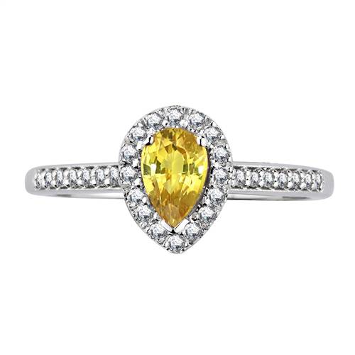 Fancy Yellow Pear Diamond Single Halo Shoulder Set Ring P