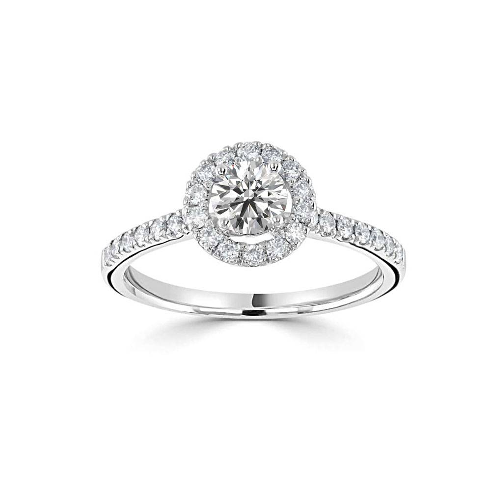 Round Diamond Single Halo Shoulder Set Ring set in Platinum