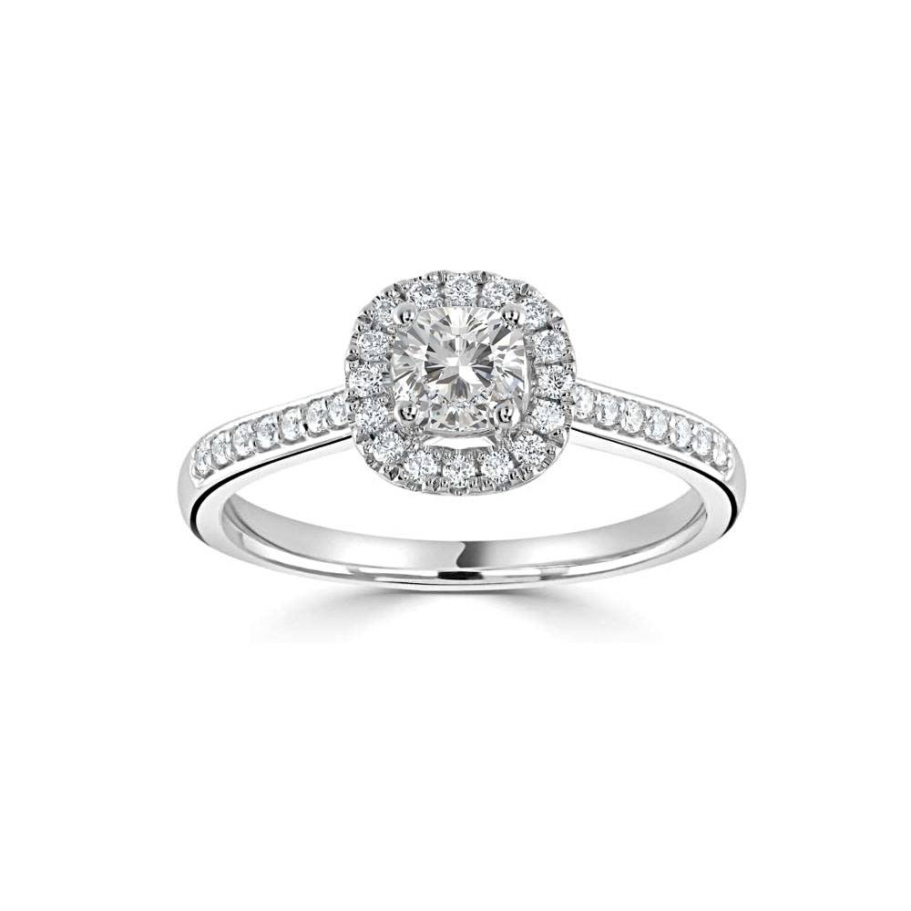 Cushion Diamond Halo Engagement Ring set in Platinum