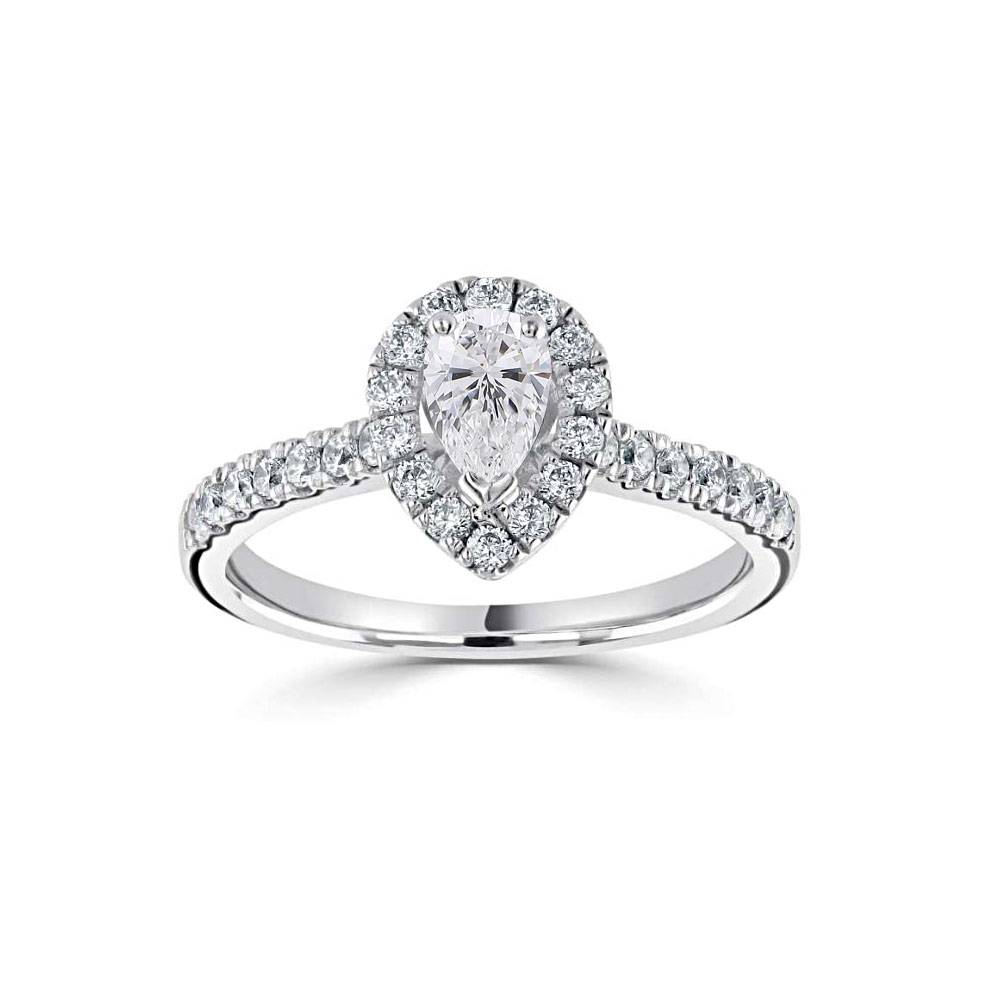 Pear Diamond Halo Engagement Ring set in Platinum