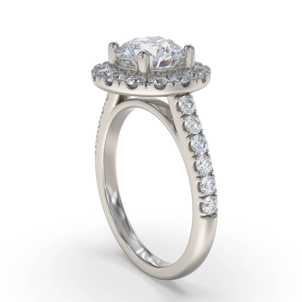 Round Diamond Single Halo Shoulder Set Ring set in Platinum