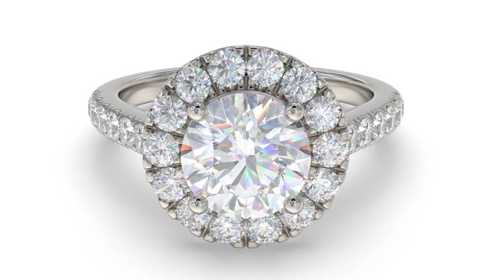 Round Diamond Single Halo Shoulder Set Ring set in Platinum