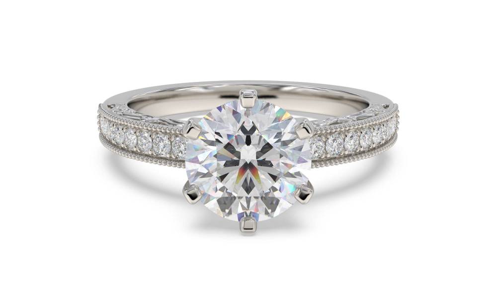 Round Diamond Vintage Engagement Ring set in Platinum