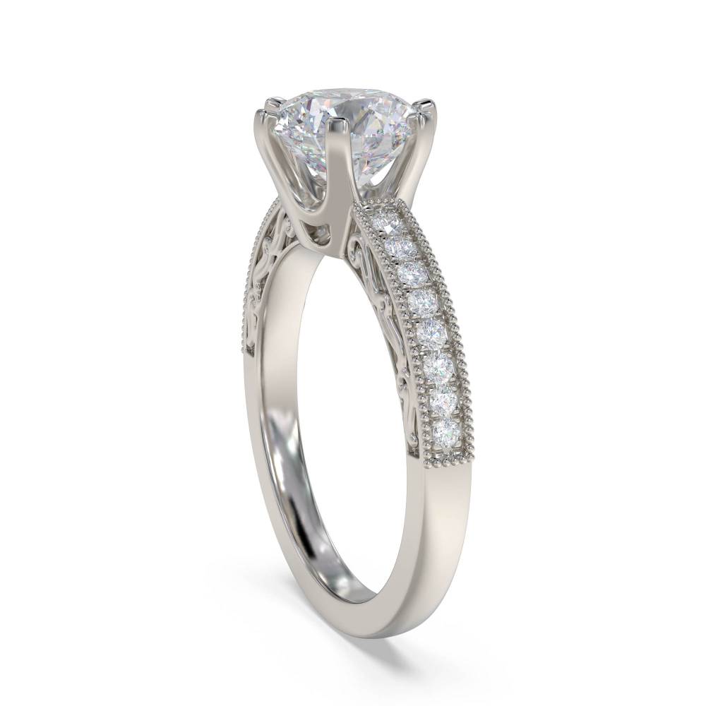 Round Diamond Vintage Engagement Ring set in Platinum