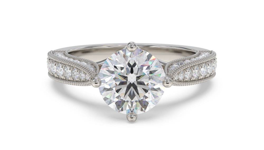 Designer Vintage Round Diamond Ring set in Platinum